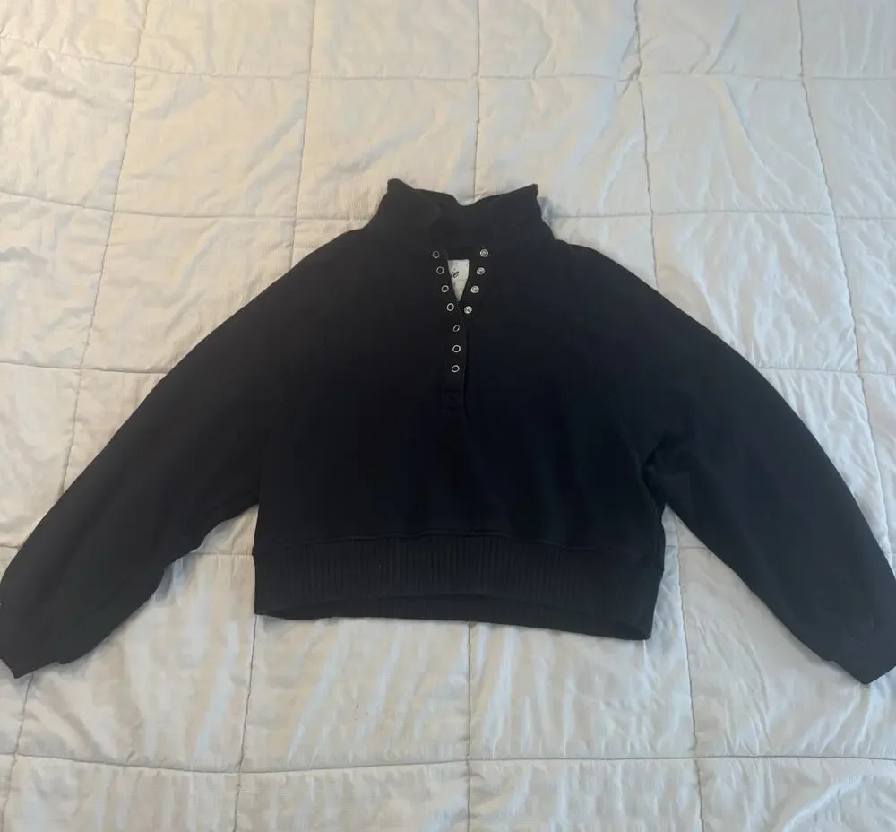 Aerie Quarter Snap Sweatshirt Oversized Black Henley Women's XS Loungewear